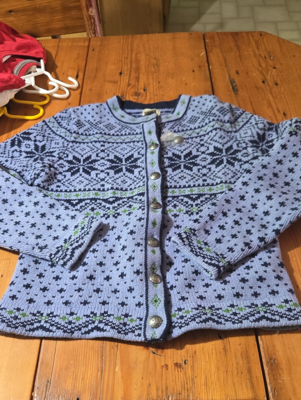 L.L. Bean Lavender Nordic-Pattern Button Cardigan Sz Xs Lambswool